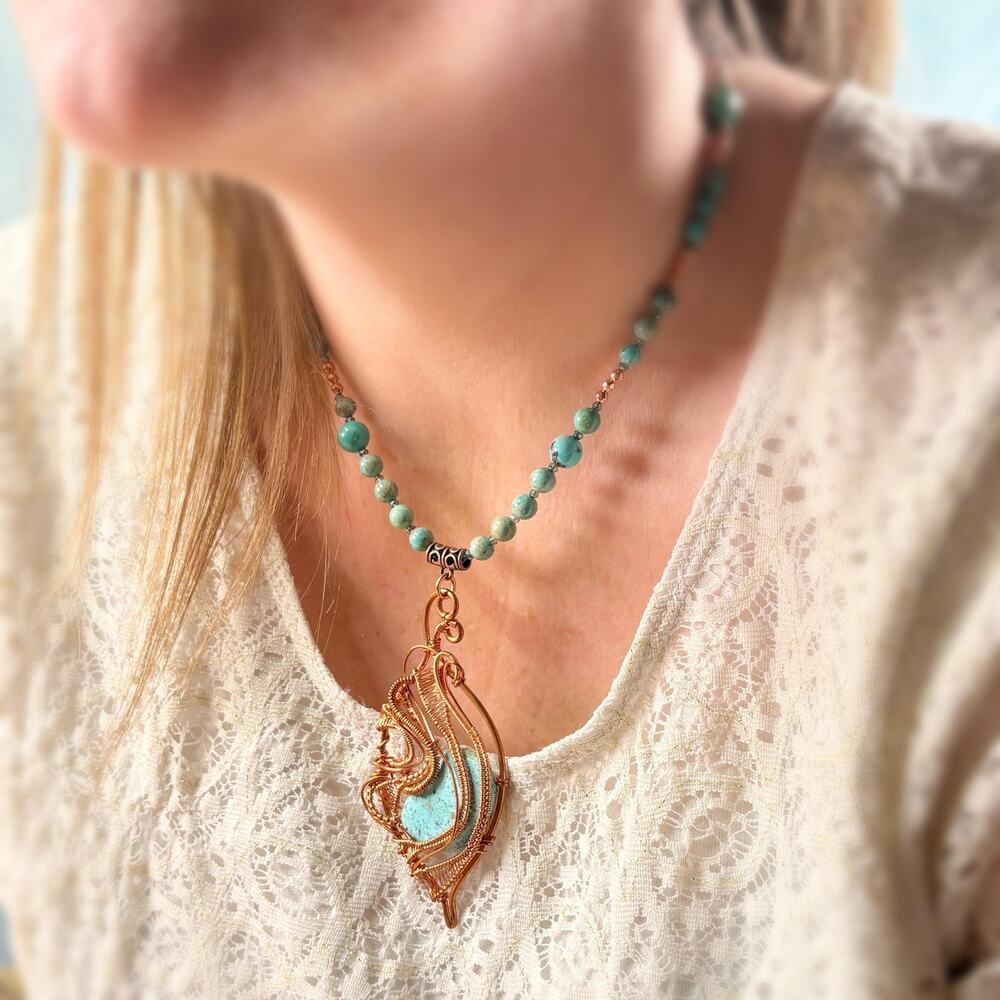 Turquoise Necklace In Copper - Picture 1 of 13